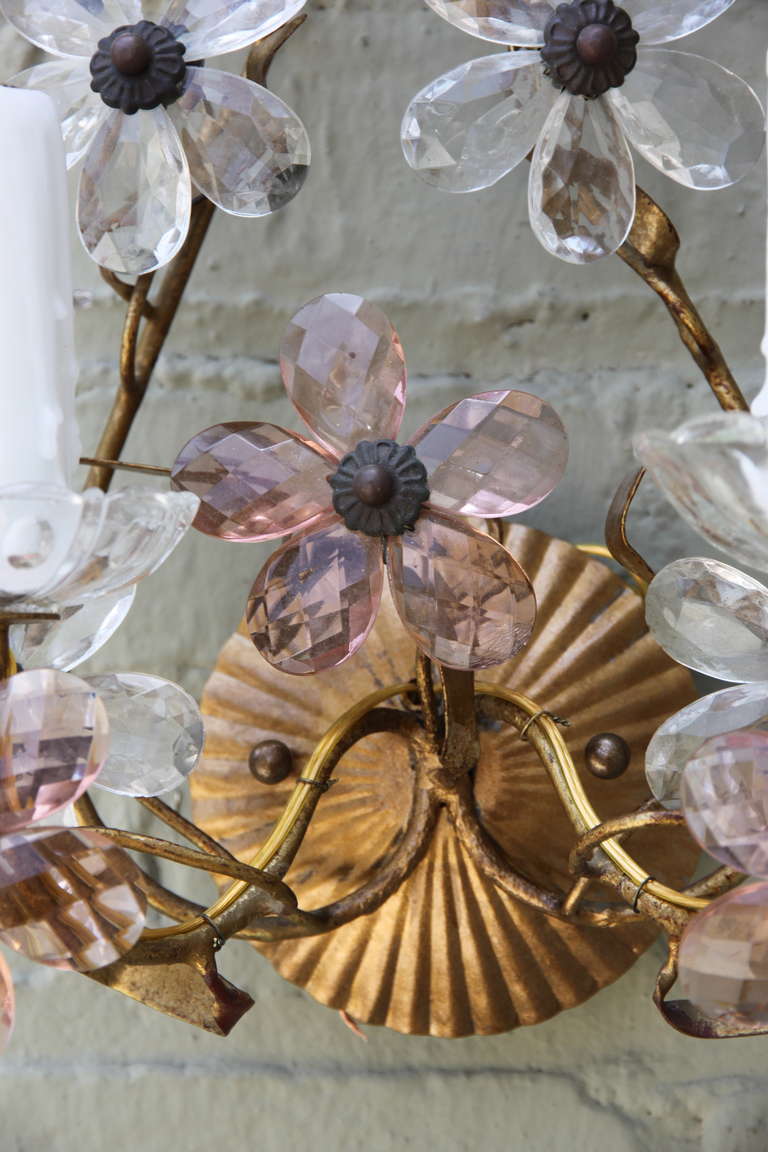 Pair of Italian Floral Crystal Sconces 1