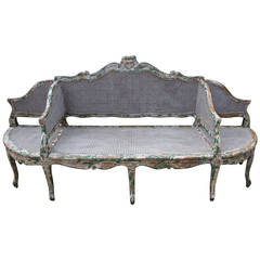 French Three Section Painted and Caned Sofa 1