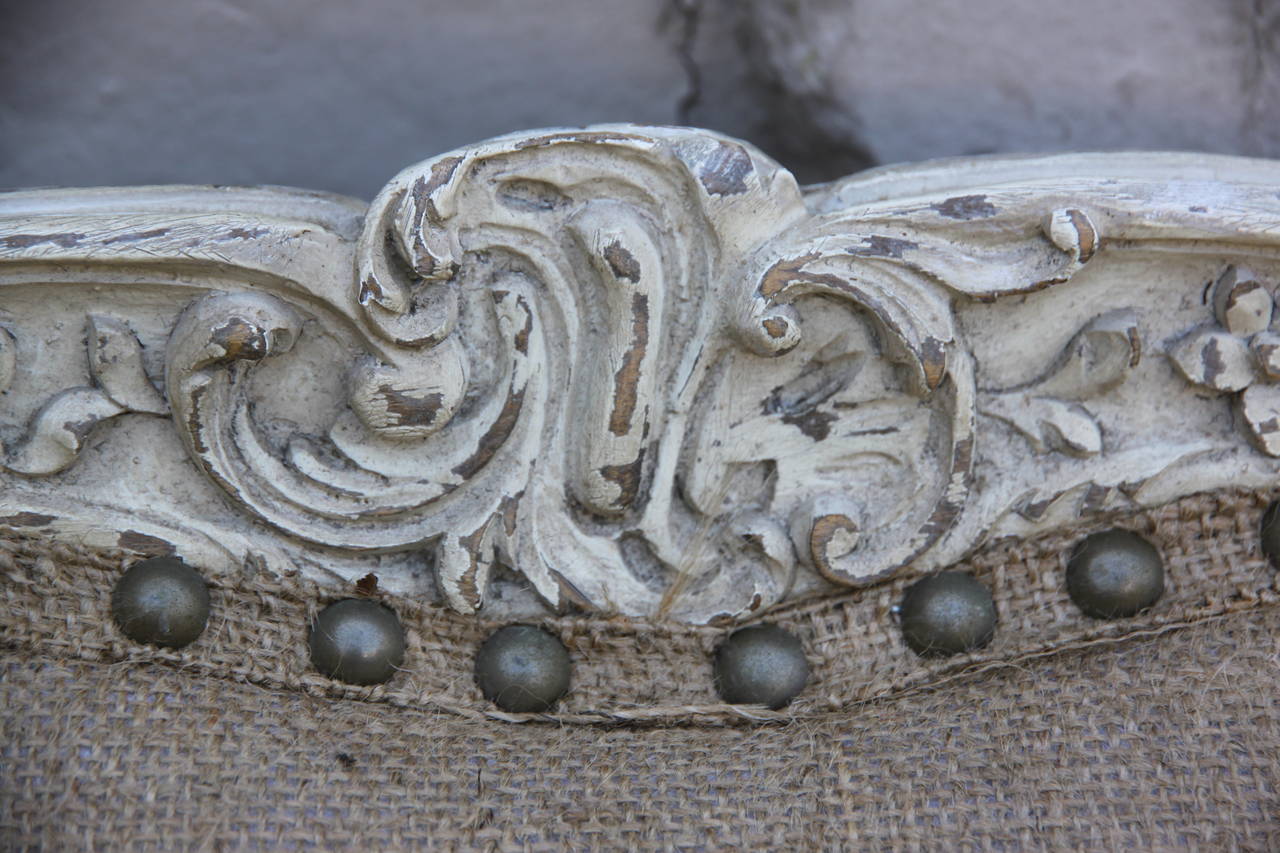 Burlap Pair of French Louis XV Style Painted Fauteils