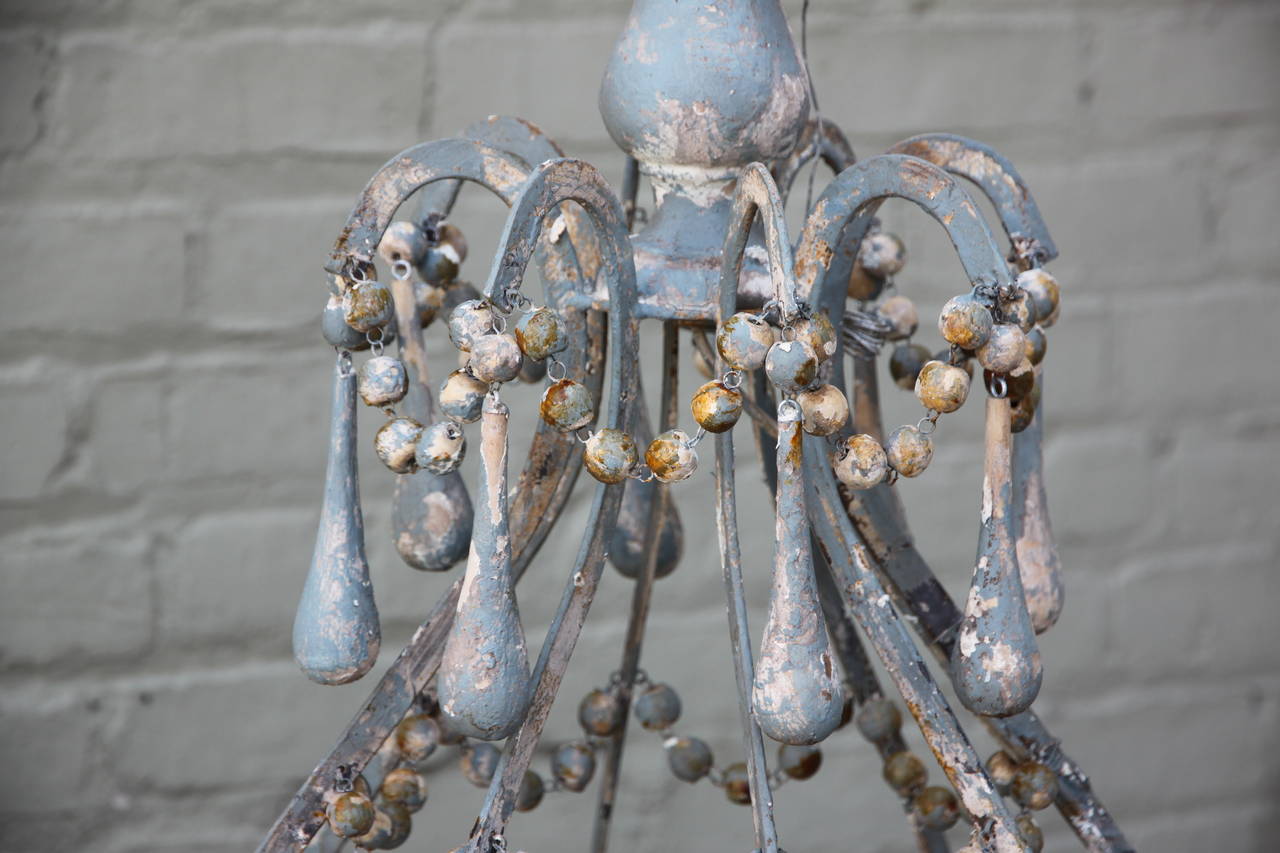 Iron and Wood Beaded Eight-Light Painted Chandelier 1