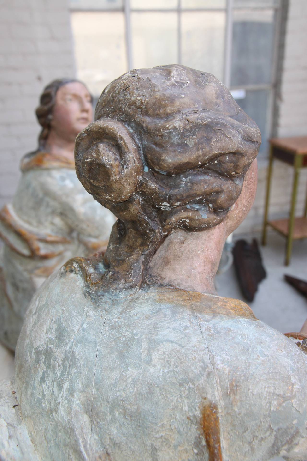 Pair of 19th Century Carved Angels on Pedestals 1