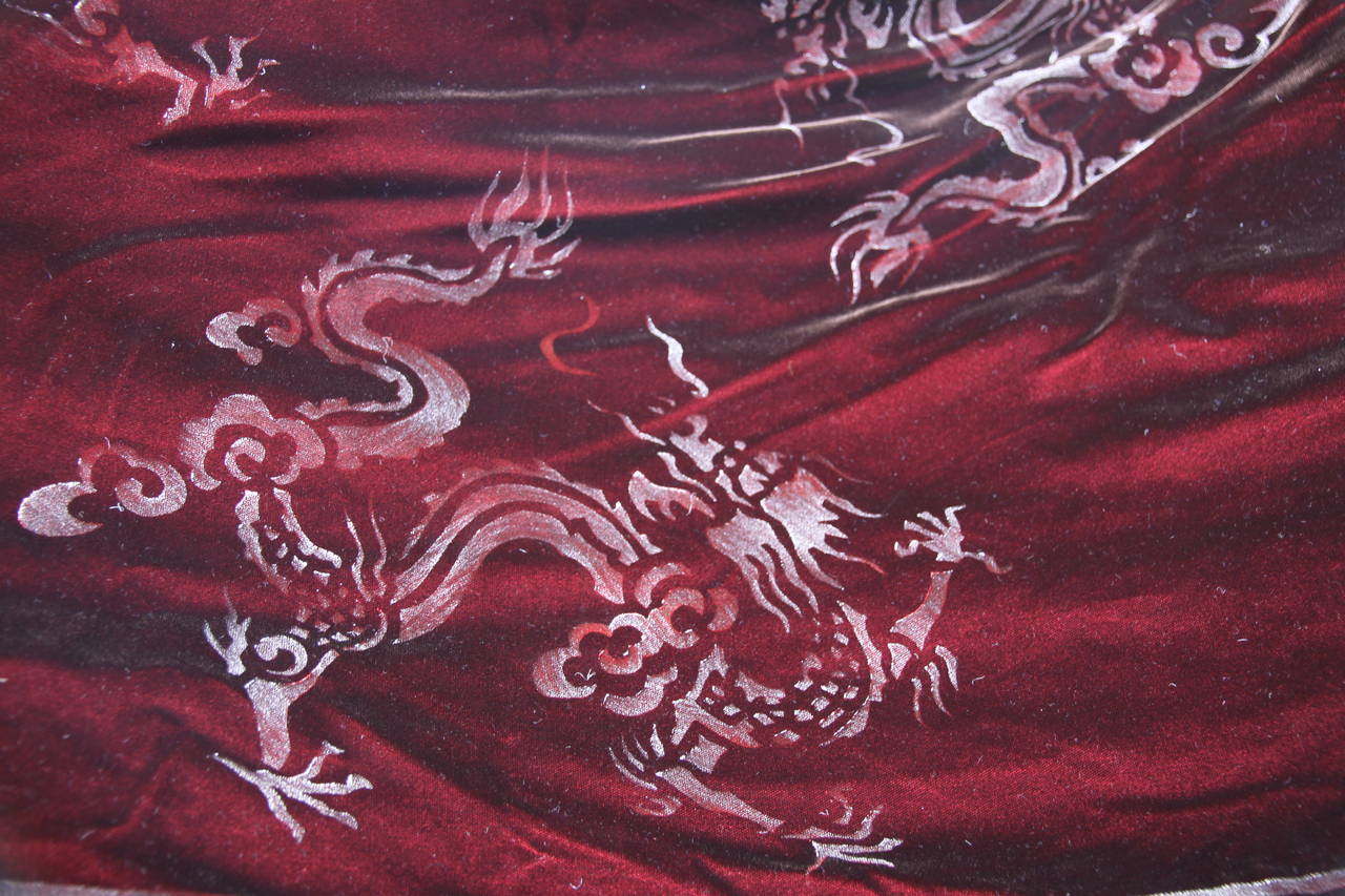 American Custom Merlot Colored Stenciled Throw with Chinoiserie Design