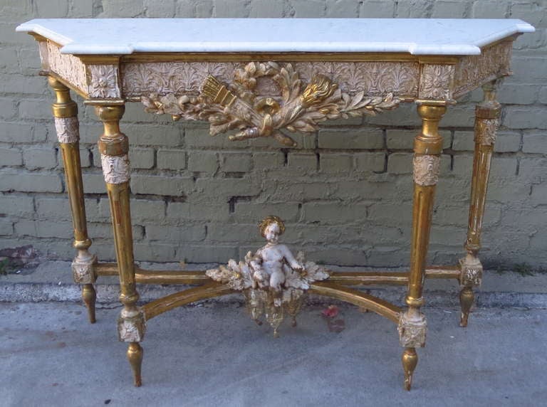 19th C. Carved Cherub Giltwood Console
