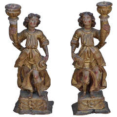 Pair of Italian Baroque Style Angel Candleholders