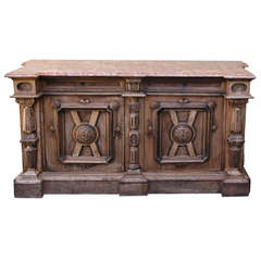 Italian Walnut Credenza with Marble Top