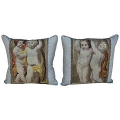 Pair of Silk Cherub Tapestry Pillows