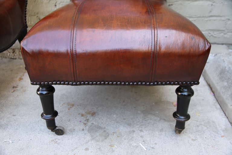 Pair of Leather Upholstered Side Chairs Standing on Casters 2