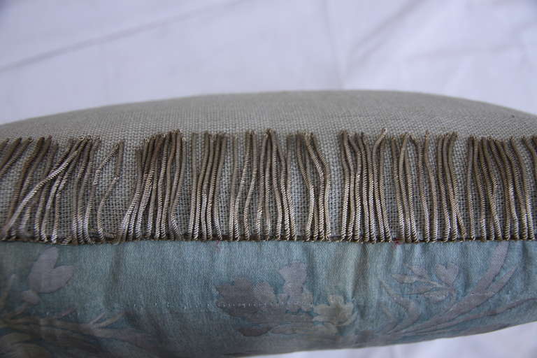 Pair of Soft Bue & Silver Fortuny Textile Pillows 1