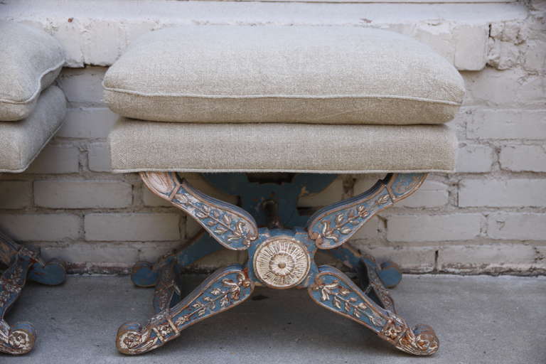 Baroque Pair of Italian Painted Benches, circa 1930s