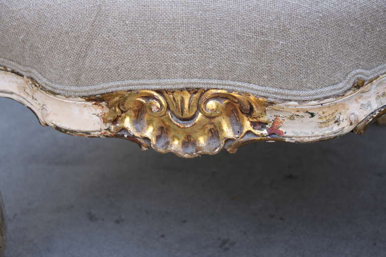 19th Century French Painted and Parcel Gilt Armchairs In Distressed Condition In Los Angeles, CA