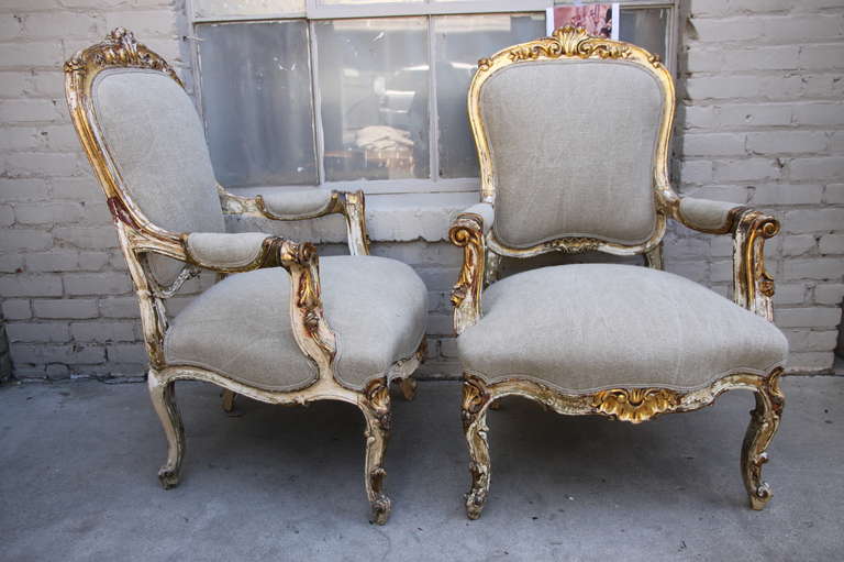 19th Century French Painted and Parcel Gilt Armchairs 3