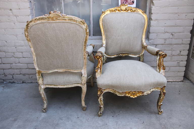 19th Century French Painted and Parcel Gilt Armchairs 4