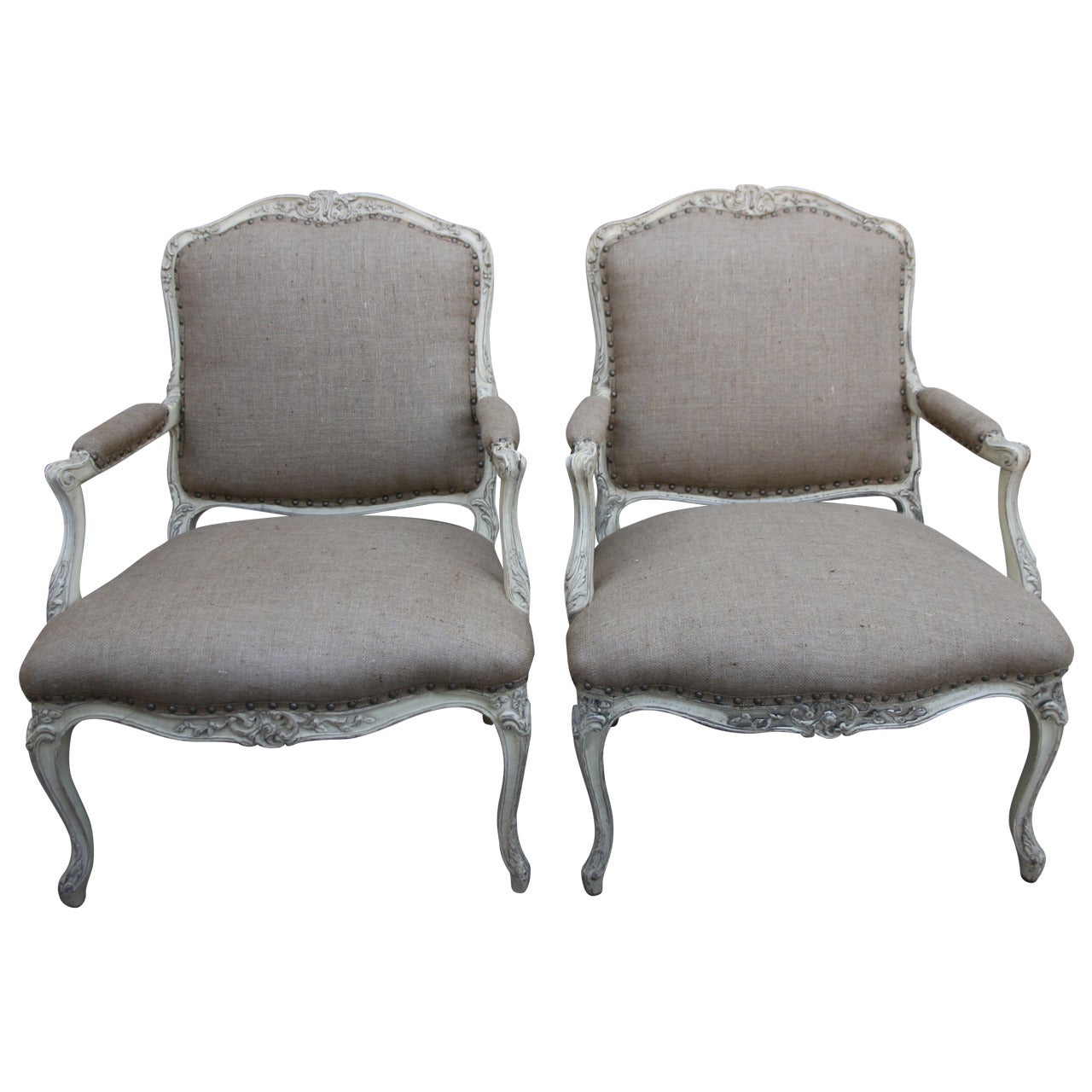 Pair of French Louis XV Style Painted Fauteils
