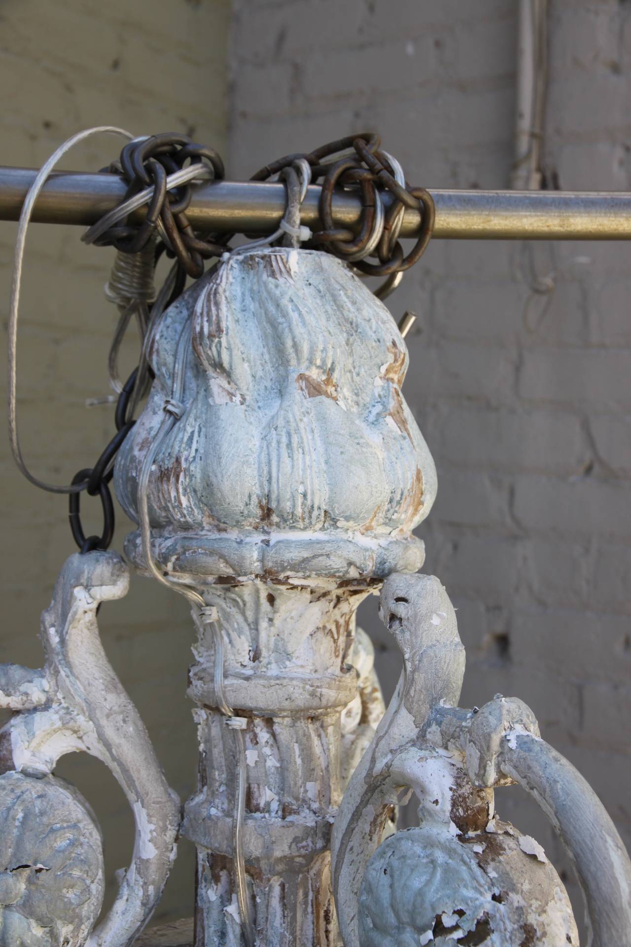Six-Light Italian Painted Chandelier In Distressed Condition In Los Angeles, CA