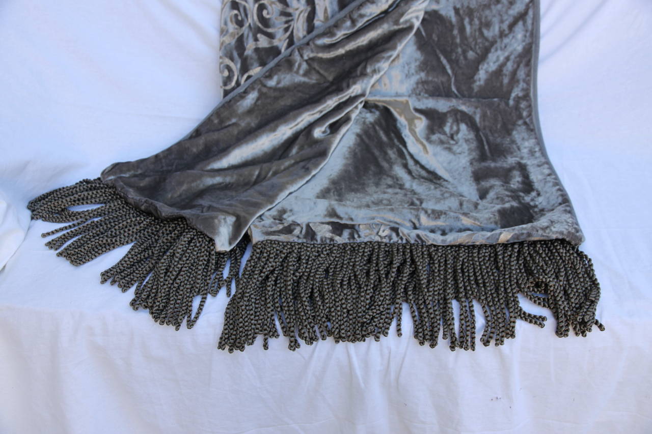Custom Stenciled Silk Velvet Throw with Fringe In Excellent Condition In Los Angeles, CA