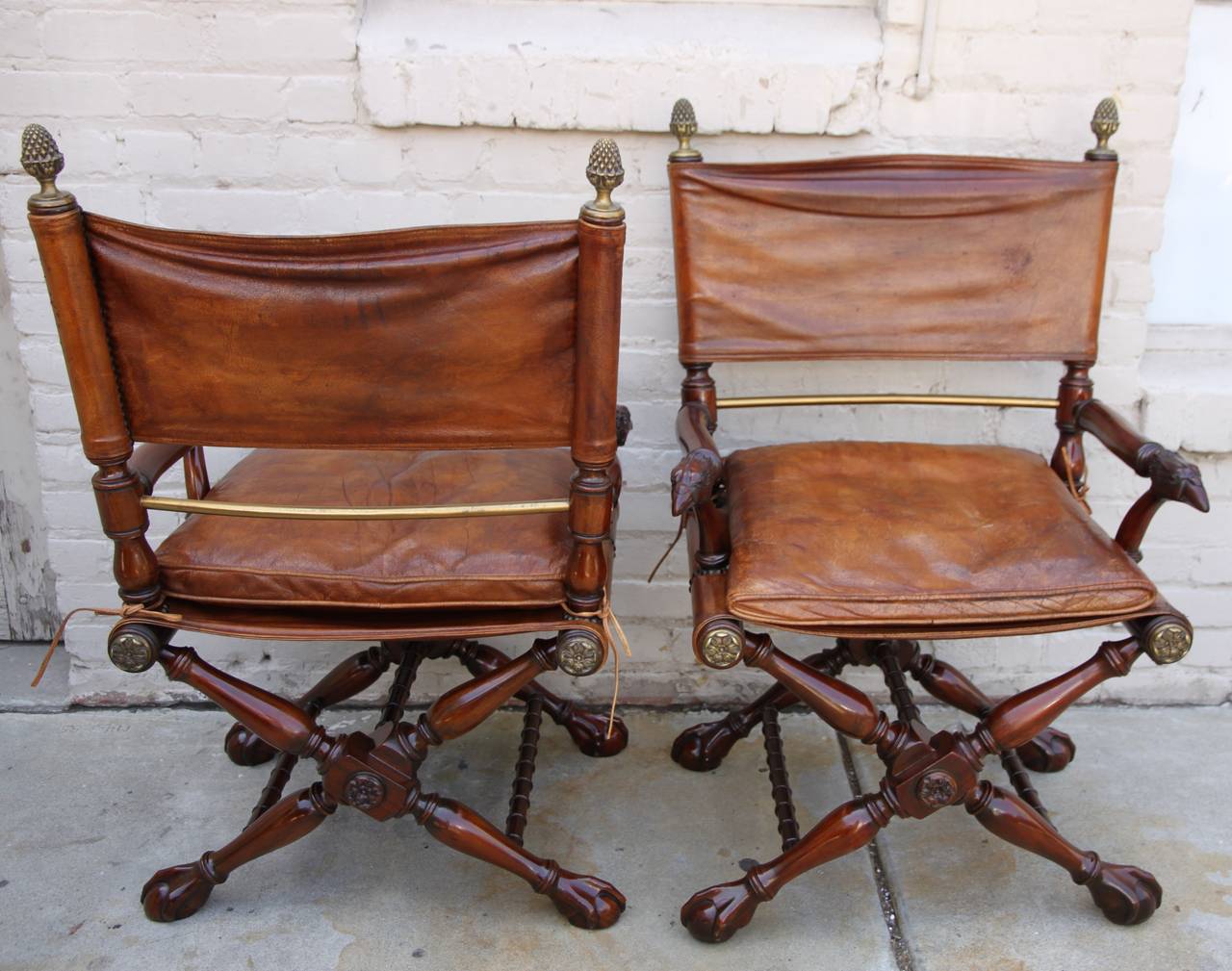 20th Century Pair of American Campaign Style Armchairs