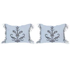Pair of Silver Metallic Appliqued Pillows