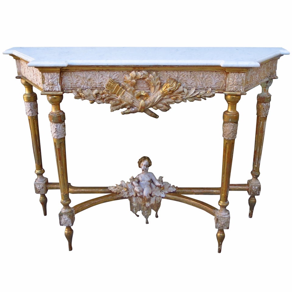 19th C. Carved Cherub Giltwood Console