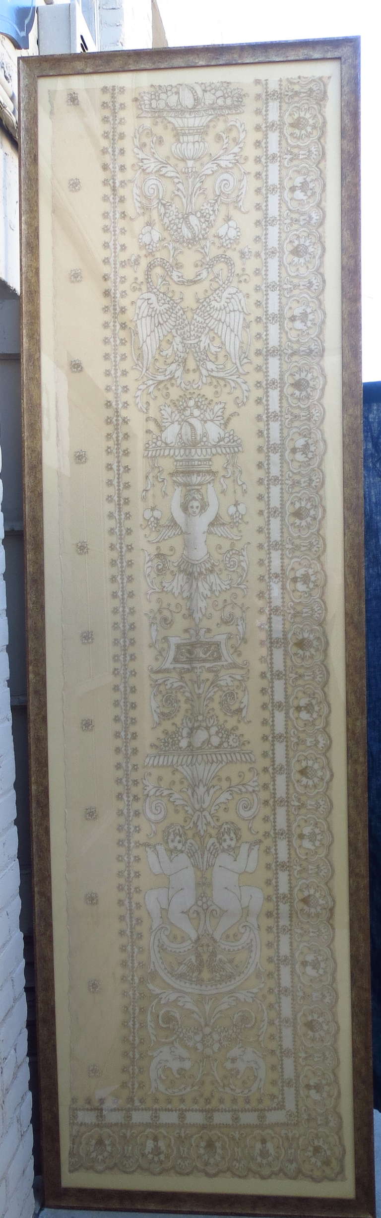 Pair of French Lace Appliqued Panels