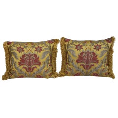 Pair of Silk Brocade Pillows with Fringe