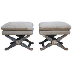 Vintage Pair of Italian Painted Benches, circa 1930s