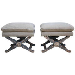 Pair of Italian Painted Benches, circa 1930s Pair of Italian Painted Benches, circa 1930s