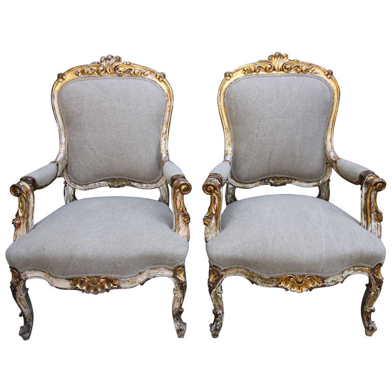 19th Century French Painted and Parcel Gilt Armchairs at 1stDibs