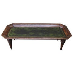 Antique English Gold Embossed Leather Coffee Table
