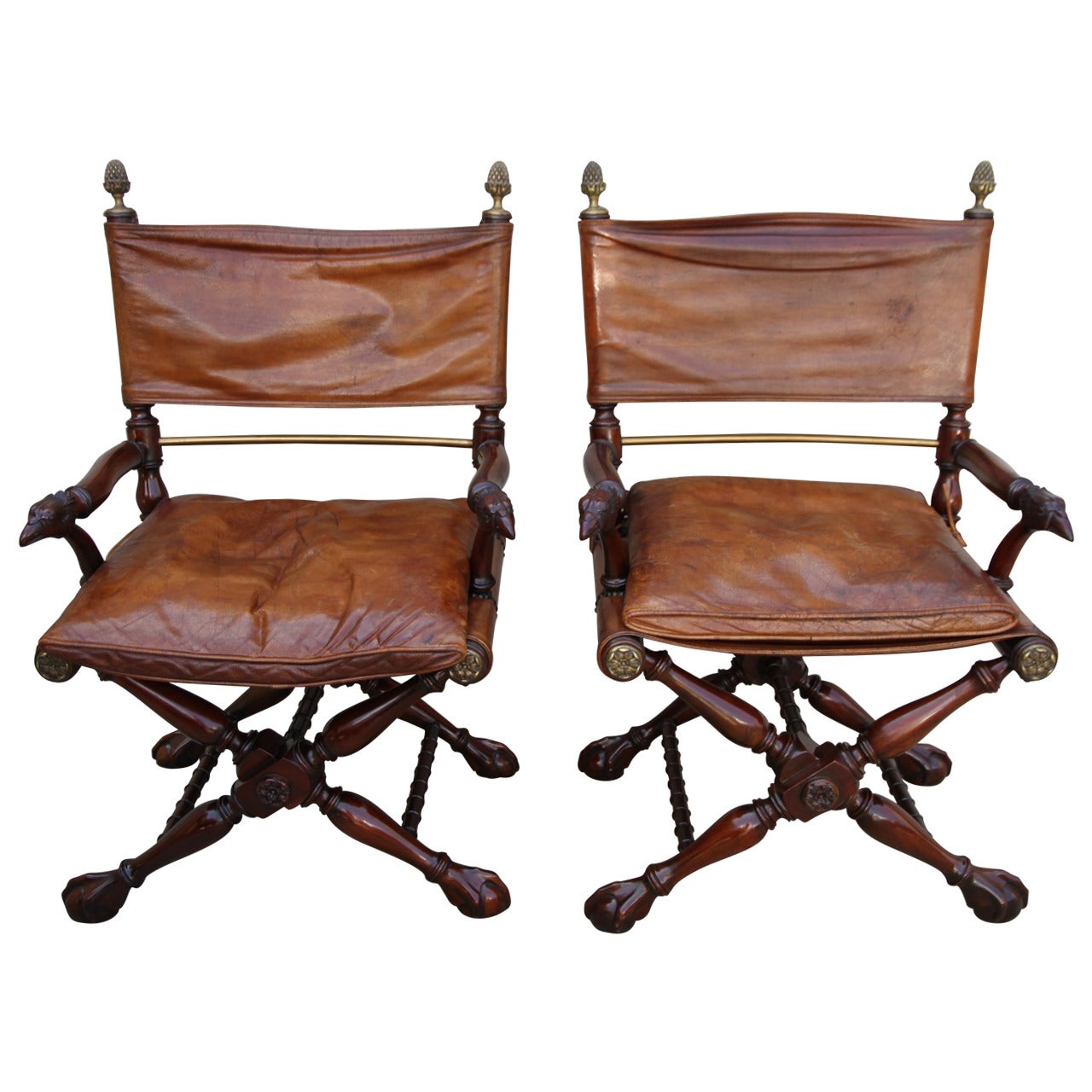 Pair of American Campaign Style Armchairs