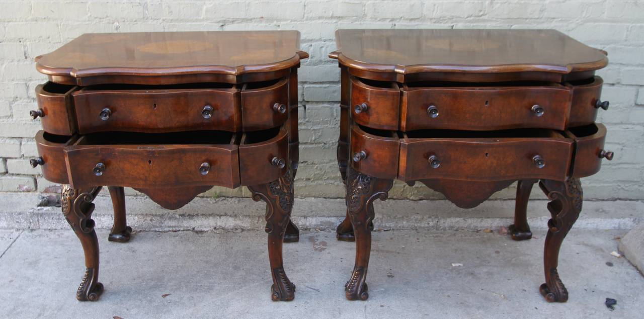 English Queen Anne Style Burl Walnut Chests, circa 1900 In Distressed Condition In Los Angeles, CA