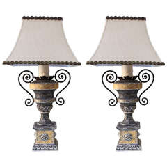 Pair of Italian Neoclassical Lamps with Custom Shades