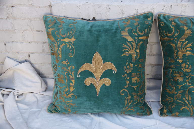 Other Pair of Fleur de Lis Appliqued Stenciled Pillows