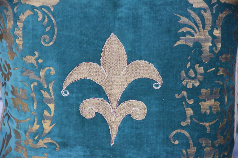 American Pair of Fleur de Lis Appliqued Stenciled Pillows