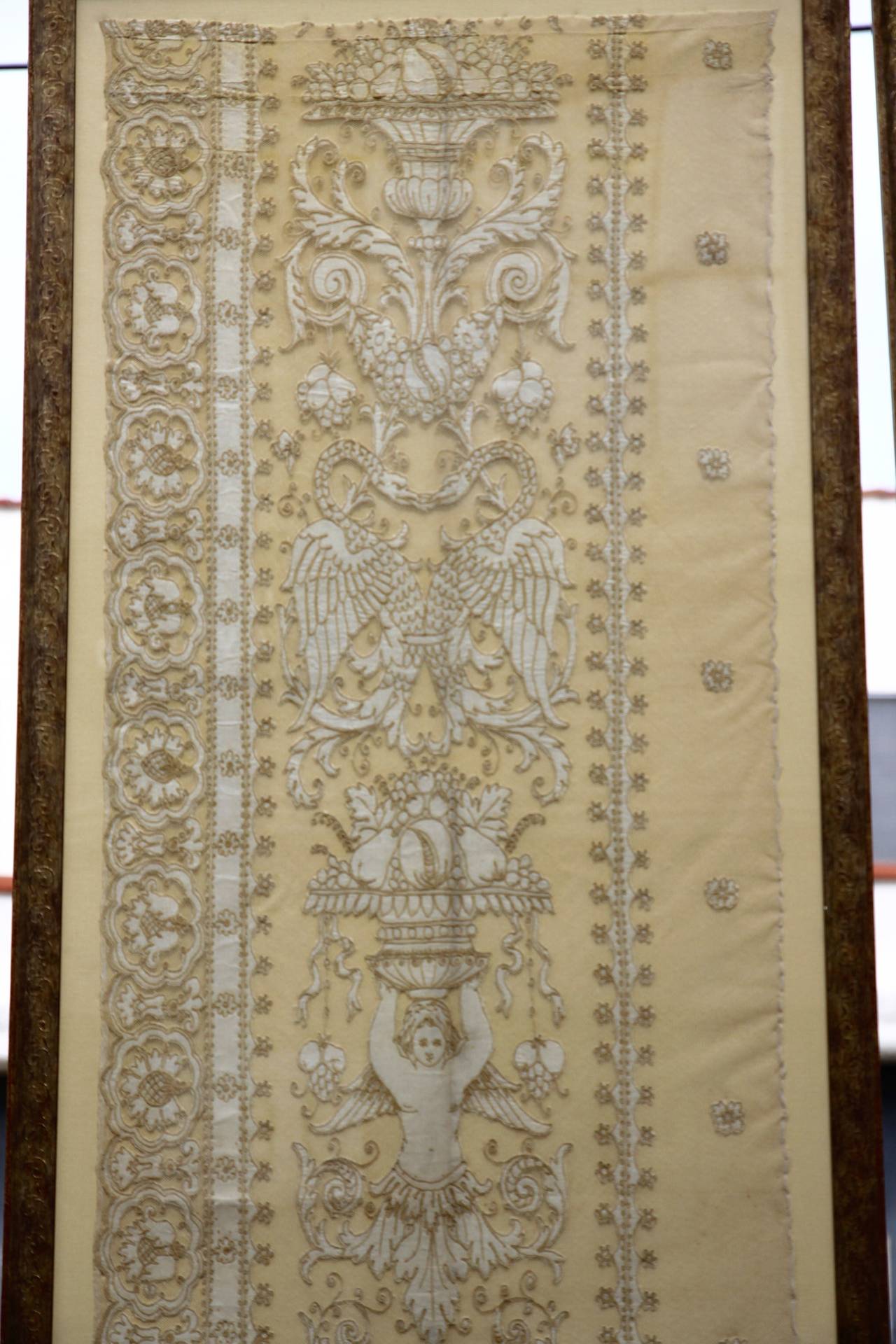 European 19th Century Framed Lace Panel with Cherubs