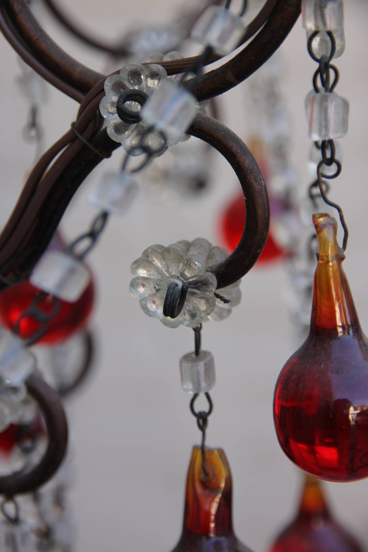 Italian Crystal Ruby Red Beaded 6-light Chandelier 2