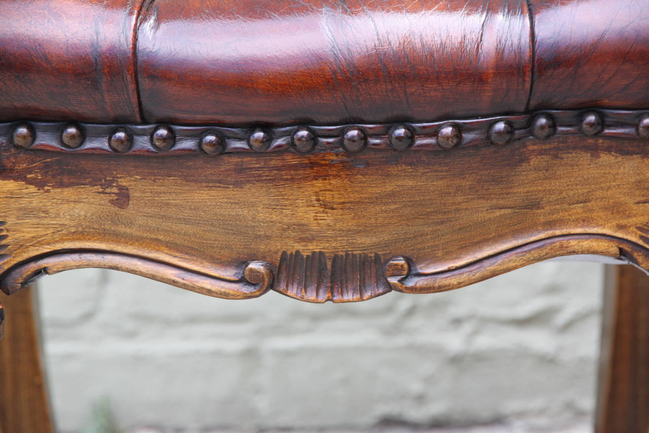 Louis XV French Leather Tufted Benche