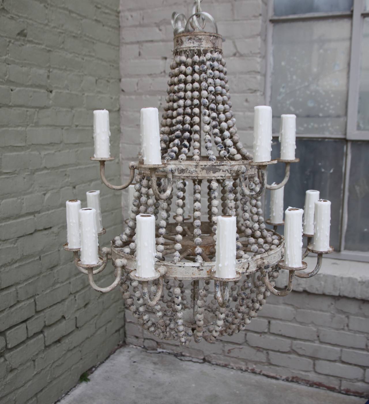 18 Light Spanish Painted Beaded Chandelier