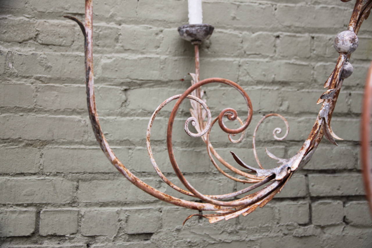 Italian Wood and Iron Painted Chandelier In Distressed Condition In Los Angeles, CA