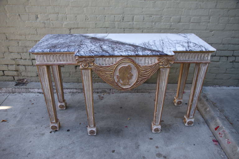 Italian Painted Neoclassical Style Console with Marble Top