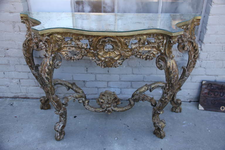19th Century French Giltwood Console with Mirrored Top