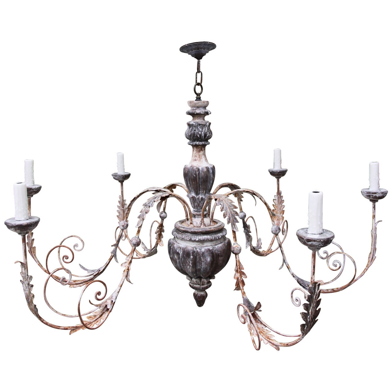 Italian Wood and Iron Painted Chandelier