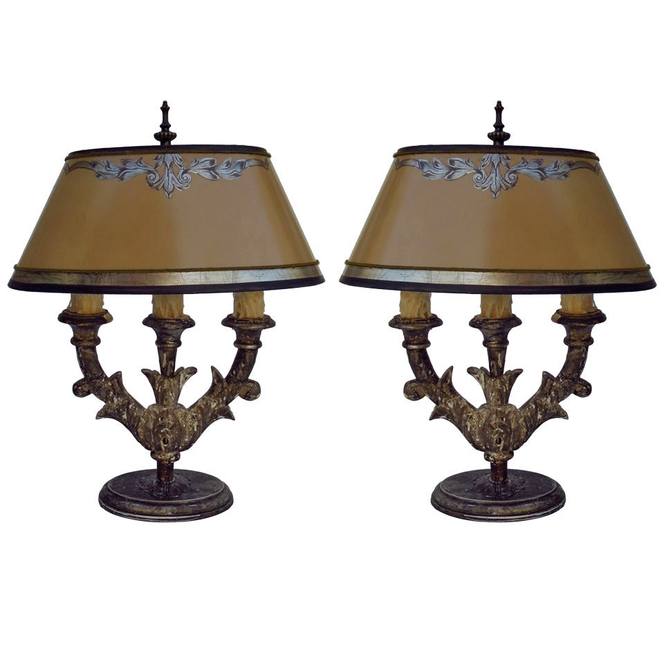 19th C. Italian Lamps with Parchment Shades