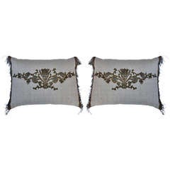 Antique Pair of 19th Century Metallic & Linen Pillows