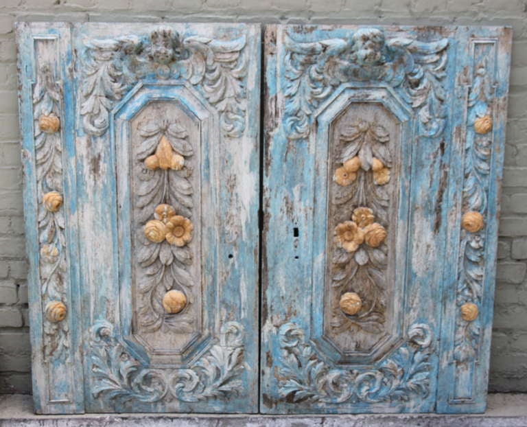 Pair of French Carved Painted Panels