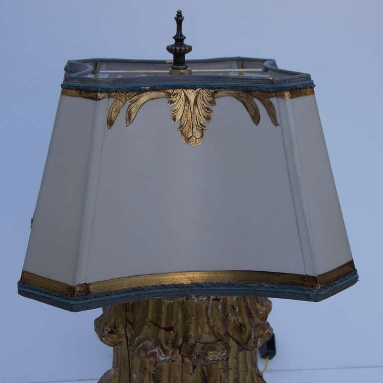 Pair of Antique Giltwood Lamps with Parchment Shades In Good Condition In Los Angeles, CA