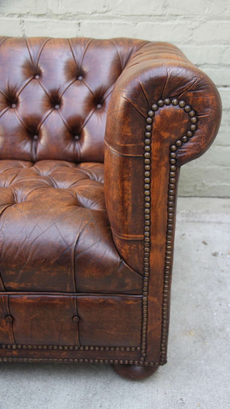English Leather Tufted Chesterfield Sofa at 1stDibs