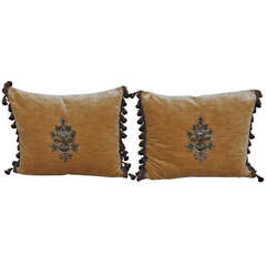 Antique 19th Century Metallic and Chenille Appliqued Pillows