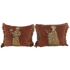 Pair of Figural Appliqued Velvet Pillows