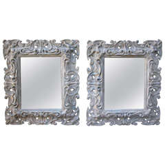 Pair of Italian Painted Carved Mirrors with Bevel