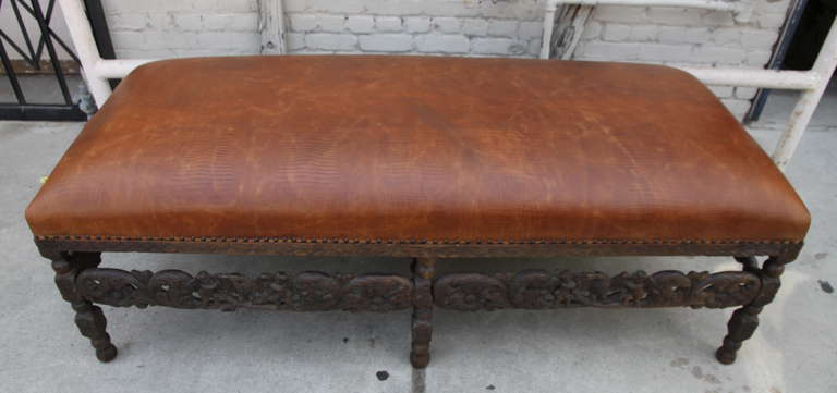 Spanish Baroque Style Walnut Bench In Distressed Condition In Los Angeles, CA